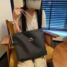 Sanrio Genuine Sanrio Hello Kitty Cute Exquisite Girl Commuting Large Capacity Tote Bag Kitty Embroidered Handbag Lightweight Underarm Hand Bag Student Bag Zipper Opening Design