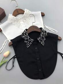 1 件女士多功能可拆卸黑白仿珍珠饰边项圈，百搭经典配饰