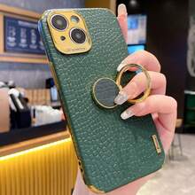 High-End Fashionable Electroplated 4-Corner Anti-Fall Crocodile Skin Pattern Magnetic Car Mount Phone Protective Case, Compatible With Apple 11/12/13/14/15/16 Pro Max, Galaxy S22/23/24+ Ultra, A05/A14/A15/A24/A25/A34/A54S, OPPO, VIVO/Redmi Note 13 Pro/13C, HONOR 70/90/X7/X8/X9B And Other Models, Made Of TPU Material - Green - View 1