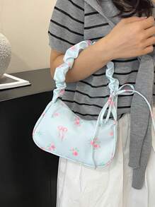 1 Peça Bolsa de Tecido com Cordão para Debaixo do Braço, Nova, Fofa, Casual, Portátil, Bolsa Transversal Versátil e Doce de Lona com Estampa Floral