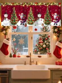1 pièce/2 pièces Rideau de Noël avec volant Père Noël 45*140cm/150*60cm en polyester avec motif bonhomme de neige et passant pour tringle. Décorations de Noël 2025 pour la maison, chambre, salon, cuisine, salle de bain, buanderie. Cadeau de Noël et Bonne Année 2026 - le père Noël - Voir 3