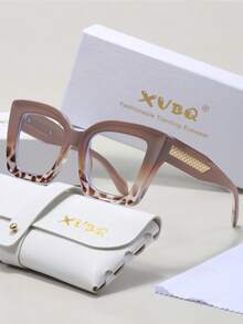 XVBQ 1 副猫眼超大尺寸 PC 商务和社交眼镜，时尚非处方眼镜，适合日常佩戴，带包装 - 貓眼 - 查看 2