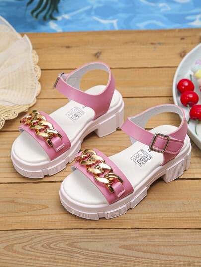 1 Pair Of Fashionable And Beautiful Girls' Single Strap Anti-Slip And Wear-Resistant Thick-Soled Sandals, Stylish And Atmospheric, Very Suitable For Outdoor Wear In Summer