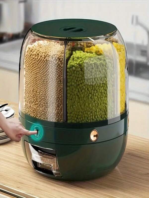 1pc Large Capacity Rotating Storage Container With Flip-Top Lid, Waterproof Plastic Food Dispenser Suitable For Grains, Nuts, Flour, And Rice - Multi-Layer Transparent Design, Convenient For Kitchen Organization And Easy Meal Preparation, Bulk Food Storage Container | Fashionable Container Design | Visible Content Storage, Food Storage Item, Color And Style Random