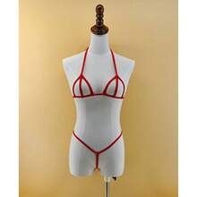 SHERRYLO Conjunto de microbikini G-string extremo sin cobertura, lencería sexy exótica para mujer, atuendos de bailarina desnuda sensual - 1603 Rojo - Ver 2