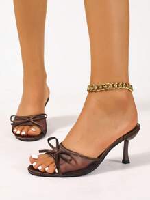 Women's Breathable Mesh Open Toe High Heel Sandals, Bowknot Decor, Versatile Minimalist Style Summer New Arrival