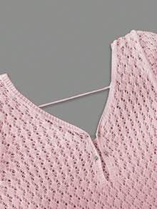 女式大码新款时尚性感沙滩度假休闲镂空长袖中长款金属钉纽扣针织宽松连衣裙，春夏秋 - 粉色 - 查看 3