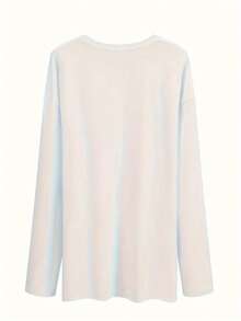 Women Cotton Long Sleeve Mid-Length T-Shirt, Loose Fit Pullover Basic Top, Fashionable For Autumn/Winter - White - View 2