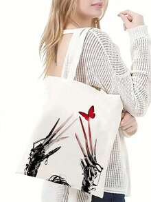 1 pieza, Bolsa de lona con impresión del póster de la película de Halloween "Edward Tijeras de Manos", bolsa de almacenamiento portátil para amantes del cine, diseño de estilo universitario oscuro, bolsa duradera, bolsa de la compra, adecuada para el hogar, compras, viajes, escuela, regalos de 16 in * 14 in, bolsas de Halloween perfectas para fiestas de disfraces