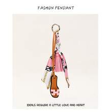 Tassel Leather Slippers Pendant, Fashionable Bag Decoration, Silk Scarf, Keychain, Backpack Pendant - 粉流蘇絲巾+H鞋 - 查看 8