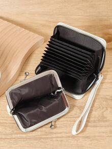 女士钱包短款 PU 皮革钱包拉链和搭扣钱包多功能大容量钱包女士零钱袋零卡包轻便、时尚现代、商务拉链信用卡商务休闲教师节、教师礼物、周年纪念、生日礼物、女士、女性、白领工作者 - 白色 - 查看 2