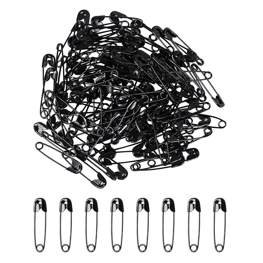 100PCS Safety Pins, Small Safety Pins, 0.8 X 0.2 Inch Safety Pins Bulk, Black Safety Pin Pins, Rust Resistant Safety Pins For Clothes, Sewing, Crafts, Paper - 黑色 - 查看 1