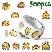 SCXXBSW 500 Blatt/Rolle Aufkleber - Cartoon Taco süße Kritzeleien Aufkleber für Notizbuch, Handy, Briefumschlag verschließen - wasserfeste Aufkleber