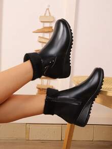 New Plus Size Mother Short Boots, Autumn Winter Thermal Lined , Wedge Heel, Comfortable, Anti-Slip, Short Booties