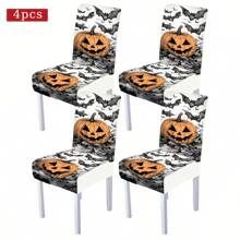 1/4/5/6/7/36pcs Halloween Theme, Pumpkins, Bats Printed Chair Covers / Chair Cover Set, Suitable For Indoor Home Restaurant, Hotel Modern Daily Decoration,Party Decoration,Wedding Decoration,Dining Room Decoration,Kitchen Decoration,Tablecloth Suitable For Square Tables, Elastic Chair Covers Can Be Washed