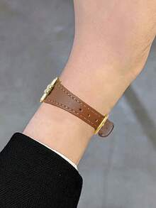 皮革表带 20mm/22mm 替换表带兼容三星 Galaxy Watch 7/6/5/4 Active 2 40/44mm、Watch 6 Classic 43/47mm、Watch 5 Pro 45/44/40mm、Watch 4 40/44mm、Watch 3 41mm、Watch 7 40/44mm、Galaxy Watch FE、金色金属扣、适合男士和女士、方便的快速释放、时尚的设计 - 棕色 - 查看 5