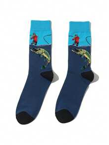1 Pair Stylish Men/Boys' Fishing Themed Socks, Suitable For Casual Daily Wear, Said To Bring Good Fishing Luck, Perfect Gift For Parties And Social Events, Also A Must-Have Sock For Men And Women In Autumn/Winter - Multicolor - View 5
