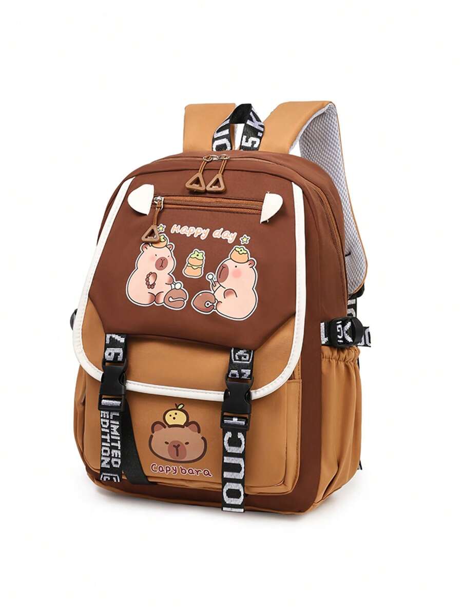 卡皮巴拉新款学生书包初中生大容量双肩包水豚卡通耐脏轻便双肩包