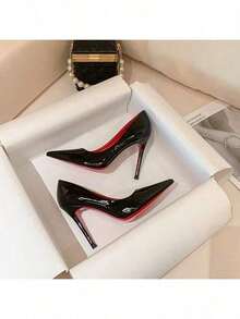 Women's Summer Red-Bottomed Stiletto Heels Pure Desire Style Single Shoes Casual Versatile Commuting High-Heeled Single Shoes - 黑色-9cm - 查看 3