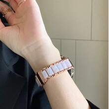 1pc Women's Business Elegant Metal Resin Watch Band Compatible With Galaxy Watch 7/6/5/4 40mm 44mm 47mm 46mm 41mm, Galaxy Watch 5 Pro 45mm, Galaxy Active 2, Galaxy Watch 3, 18/20/22mm, Compatible With Huawei Watch 5/4/3/2/1 And GT5/4/3/2/1, Compatible With Garmin Watches, Compatible With Mi Watch, Compatible With Redmi Watch 5 Lite/Active - Rose Gold and Pink Flowers - View 5
