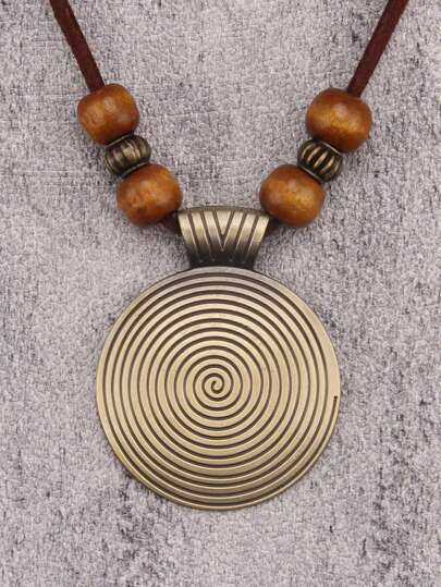 1pc Beaded & Geometric Metal Alloy Long Necklace, Retro Style For Women