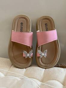 1 Pair Of Summer New Water Diamond Patterned Artificial Leather Open-Toe Flat Girls' Flip-Flops. Sweet Slippers Are Suitable For Children Aged 3 To 15 To Wear At Home For Relaxation And When Going Out - Pink - View 8