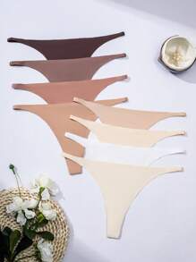 8件套女士舒适薄款丁字裤，性感无缝低腰三角裤比基尼套装 - 彩色 - 查看 4