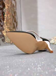Women's,Classic Color - Blocking,T - Strap Design,Two - Tone,Pointed - Toe,Thin High - Heel,Pumps,Dinner Party Style,Black - White Color Scheme,Leather Material,High - Heels