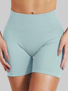 Women's Seamless Butt Lifting Sports Shorts, Suitable For Gym Workout, Cycling, Running, Black Tight Pants, Summer