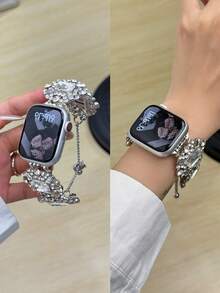 1 件钻石闪亮金属手工链装饰精美珠宝时尚兼容 表带金色女式手链 38 毫米 40 毫米 41 毫米 42 毫米 44 毫米 45 毫米 46 毫米 49 毫米，适用于 Link Series Ultra S10 9/8/7/6/5/4/3/2/1 SE