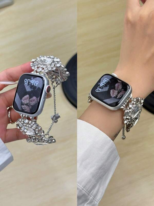 1 Pc Diamond Bling Metal Hademade Chain Becorative Fancy Jewelry Stylish Compatible With Apple Watch Band Gold For Women Bracelet 38mm 40mm 41mm 42mm 44mm 45mm 46mm 49mm , Strap For Apple Watch Link Series Ultra S10 9/8/7/6/5/4/3/2/1 SE