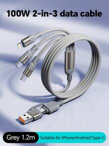 Durcord 3 合 2 100W（最大）快速充电线、USB A/Type C 转 Lightning 数据线、尼龙编织充电线、通用兼容 /Android/Type-C 和 Micro USB 设备便携式充电器兼容 便携式充电器、充电线、 充电器、通用充电器、兼容 的便携式充电器。兼容 16/15/14/13/12/11/ S24/S23/S22/S21、Vivo、兼容华为、通用高效充电适配器兼容 、Android、相机、MP3 通用适配器 Nan MFi 认证