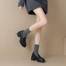 New Pure Color Round Toe Small Leather Shoes Thick Sole Thick Heels JK Lolita Cosplay Loafers Single Shoes - Black - View 7