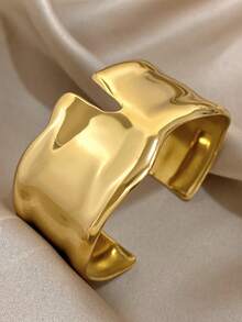 1pc Exaggerated Wrap Bracelet For Women Golden Stainless Steel Bracelet Chunky Wide Bangle Bracelet For Christmas Birthday Party Daily Jewelry