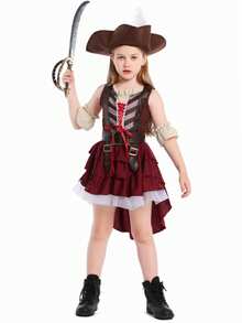 Girls Somali Pirate Role Play Set, Including Hat And Skirt, Suitable For Carnival Party, Festival Dress Up - Apricot - View 4