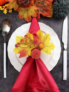 4-50pcs Thanksgiving Maple Leaf & Pumpkin Napkin Rings, Realistic Pumpkin Napkin Holders, Holiday Table Decorations