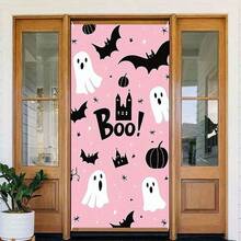 1pc Pink Halloween Door Decor, 70.87x35.43 Inch Cute Ghost Halloween Door Banner, Halloween Door Decoration, Halloween Background Decor Sign, Suitable For Home Door, Vintage Halloween Party Supplies - Multicolor - View 15