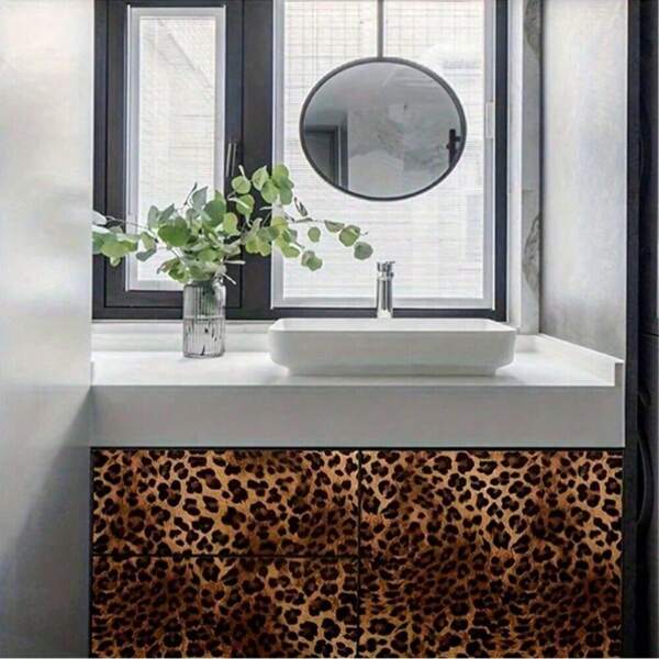 1 Rolo Papel de Parede Autoadesivo, Impermeável e Removível de Estampa de Leopardo para Cozinha, Quarto, Sala de Estar, Decoração Doméstica e Móveis