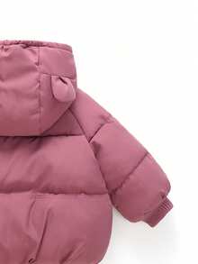 Young Girl Casual Solid Color Hooded Padded Coat, Suitable For Winter