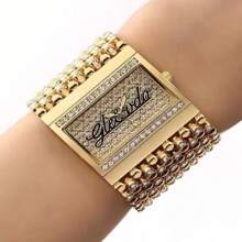 1 件奢华女士石英表，带水晶装饰，优雅方形表盘，适合日常休闲、度假、派对场合、礼物 - 彩色 - 查看 1