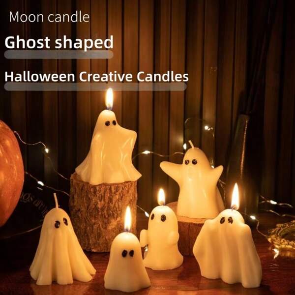 1pc Halloween Ghost Candle Atmosphere Home Style Wax Set Ghost Premium Gift Aromatherapy