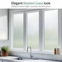Reeded Glass Window Film, Privacy Frosted Glass Film, 3D Decorative Decals Removable Sun Blocking Anti UV Door Window Cover, No Glue Static Cling Vinyl For Bathroom Home Office, 17. 5" X 78. 7"