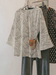 YUXIN Women Summer Loose Abstract Print Thin 3/4 Sleeve T-Shirt, Minimalist Pullover Casual Top