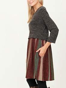 Boho Retro Gingham Red Blue Yellow Square Neck Sleeveless Ruffle Dress - Charcoal - View 4