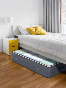 New Thickened Large Underbed Storage Box, Non-Woven Fabric Storage Bag For Clothes, Quilts, Ideal For Bedroom Or Dorm, Reinforced Handle, Dustproof, With Safety Strap, Multi-Compartment Design, Random Color - Multicolor - View 6