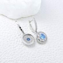 BRLINEY 纯银防过敏女士耳环方晶锆石全钻耳环圆形耳环时尚精致耳环生日礼物 - 銀色 - 查看 6