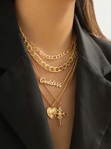 1 conjunto de colar com pingente de moeda em formato de coração retrô, colar com corrente de metal punk dourado, adequado para mulheres, joias Y2K Steampunk, ótimo para presente de volta às aulas