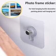 32/16/8/4pcs No Drill Invisible Nail Screw Adhesive Tile Hooks, Strong Sticky Wall Hooks For Photo Frame, Damage-Free Hanging - Clear - View 5