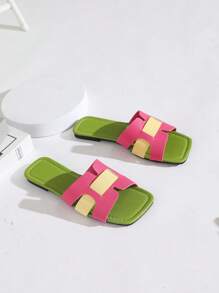[AFBC-Gem] Women's Flat Sandals, Green Pink Yellow Sandals Women - Boho Floral Summer Slides Tri-Color Garden Shoes Cushioned Non-Slip Sole Lightweight Comfortable Outdoor Casual Shoes.Mother's Day Gift.