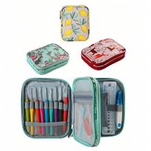 1pc Handmade Crochet Tool Zipper Storage Bag, Double Layer Short Crochet Organizer Pouch With Printed Pattern, Suitable For Storing Crochet Hooks, Accessories For Knitting & Sewing Lovers - Multicolor - View 1